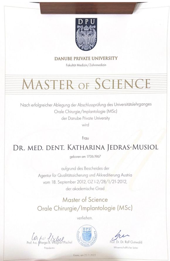 Master of Science Orale Chirurgie/Implantologie (MSc)